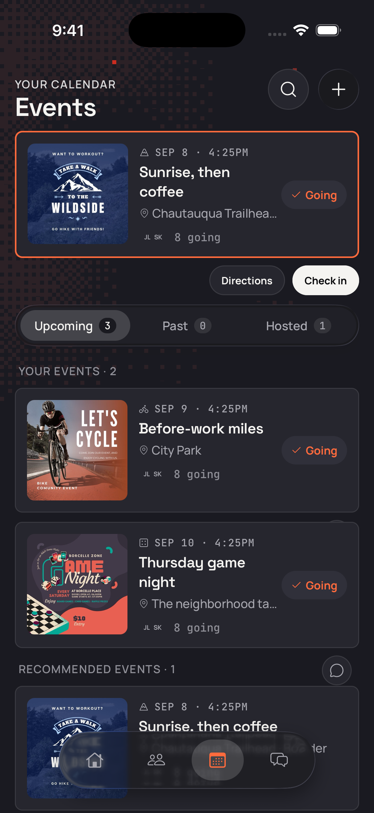 Netty iOS Events screen with sample content